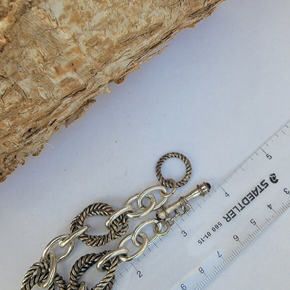 Vintage silver-tone rope link bracelet with toggle clasp 1990s bold - Picture 7 of 10